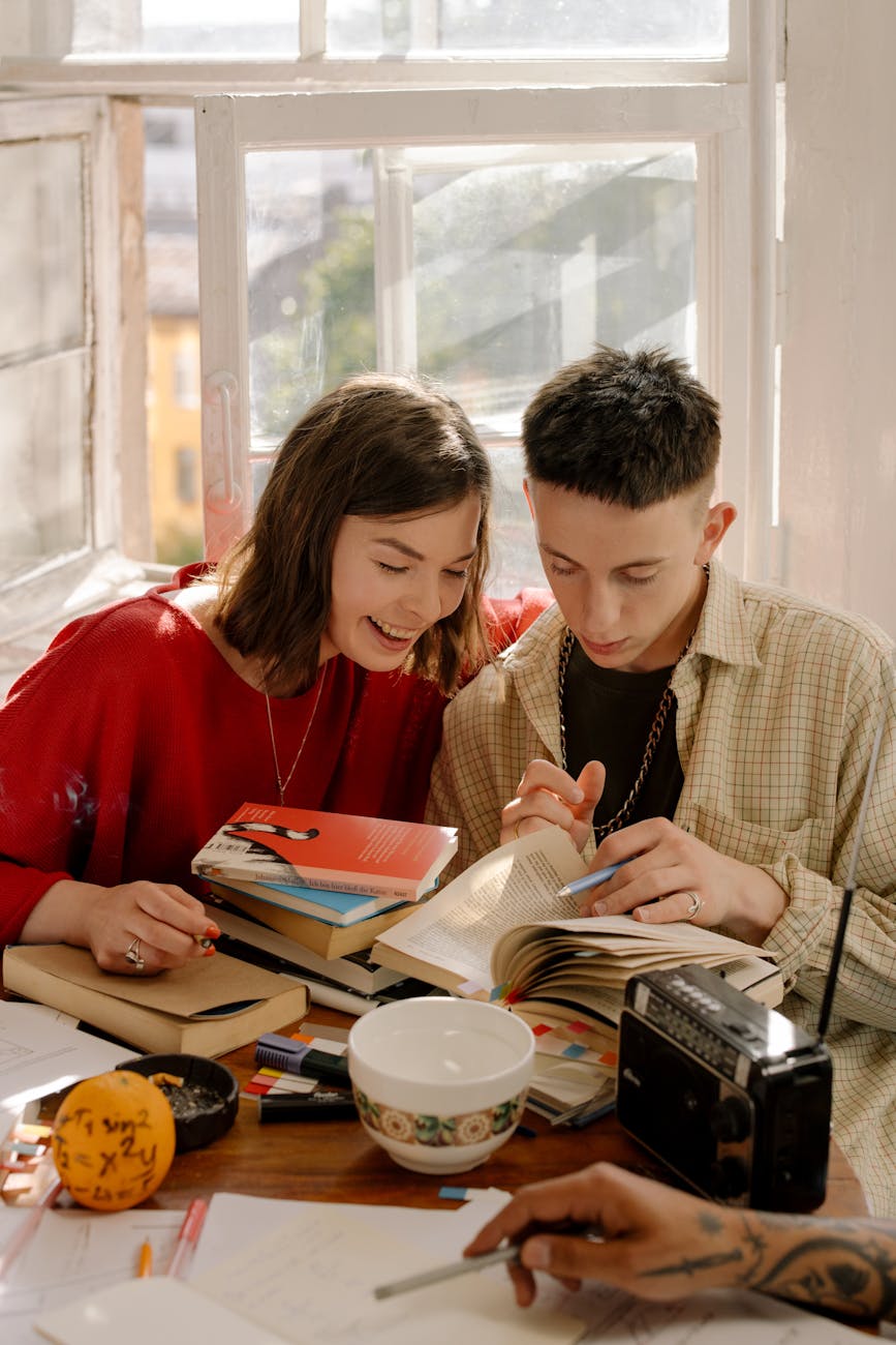 man and woman sitting at table